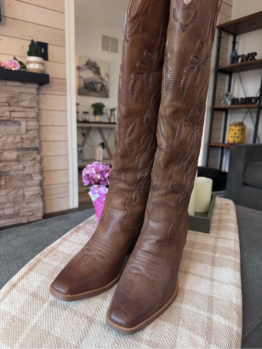 WETKISS Knee High Cowgirl Boots for Women, Western Boots with Pull On Tab